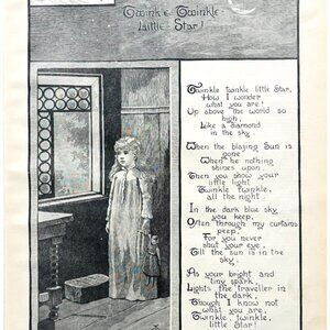 1886 Twinkle Twinkle Little Star Wood Engraving Full Page Youths Comp DWYY8